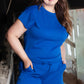 Dark Blue Plus Size Fashion Textured Short 2pcs Outfit