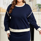 Navy Blue Plus Color Block Drop Shoulder Top and Lace-up Skirt Outfit