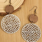 Beige Hollow Out Wooden Round Drop Earrings