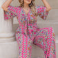 Plus Size Printed Half Sleeve Wide Leg Jumpsuit