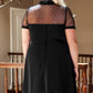 Black Plus Size Collared Mesh Yoke Fit Flare Dress