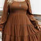 Chestnut Plus Size Smocked Ruffled Sleeve Tiered Mini Dress