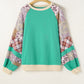 Sky Blue Plus Size Plaid Floral Patchwork Raglan Sleeve Sweatshirt