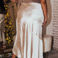 Beige Satin Split Ruffled High Waist Plus Size Skirt