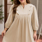 Parchment Notched Neck Scallop Detail Plus Size Mini Dress