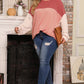 Mineral Red Plus Size Ribbed Colorblock Long Sleeve Top