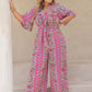 Plus Size Printed Half Sleeve Wide Leg Jumpsuit