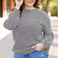 Black Stripe Drop Shoulder Puff Long Sleeve O Neck Plus Size T Shirt