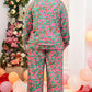 Green Plus Size Printed Long Sleeve and Pants Lounge Set