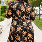 Black Plus Size Cut-out Neckline Long Sleeve Floral Dress