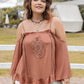 Plus Size Frill Square Neck Long Sleeve Blouse