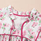 Pink Floral Split Neck Short Sleeve Loose Plus Size Mini Dress