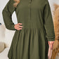 Four Leaf Clover Plus Size Collar Half Button Long Sleeve Ruffle Hem Mini Dress