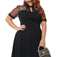 Black Plus Size Collared Mesh Yoke Fit Flare Dress