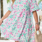 White Floral Print Ric-rac Trim Square Neck Plus Size Mini Dress