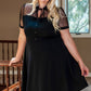 Black Plus Size Collared Mesh Yoke Fit Flare Dress