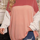 Mineral Red Plus Size Ribbed Colorblock Long Sleeve Top