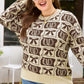 Brown Bow Horseshoe Print Checkered Plus Size Sweater