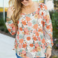 Khaki Plus Size Flower Print Square Neck Peplum Blouse