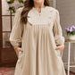 Parchment Notched Neck Scallop Detail Plus Size Mini Dress