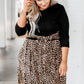 Black Ribbed Knit Leopard Plus Size Midi Dress