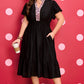 Black Leopard V Neck Patchwork Smocked Waist Plus Size Ruffled Dress