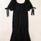 Black Bow Tie Puff Sleeve Plus Size High Slit Maxi Dress