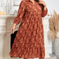 Cinnamon Plus Size Textured 3D Flower Pattern Ruffle Hem 3/4 Sleeve Long Dress