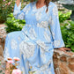 Sky Blue Floral Bracelet Sleeve V Neck Plus Size Tiered Maxi Dress