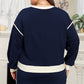 Navy Blue Plus Color Block Drop Shoulder Top and Lace-up Skirt Outfit