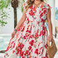 Pink Floral Print V Neck Ruffle Sleeve Plus Size Midi Dress