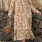 Khaki Abstract Plant Print Loose Plus Size Long Dress