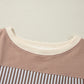 Khaki Stripe Patchwork Bracelet Sleeve Plus Size T Shirt