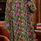Green Plus Size Floral Print Collared V Neck Loose Mini Dress