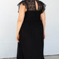 Black Plus Size Lace Bodice High Neck Flowy Pleated Dress