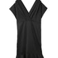 Black Plus Size Pleated V Neck Ruffle Hem Bodycon Dress