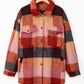 Orange Plaid Print Flap Pockets Buttoned Casual Plus Size Jacket