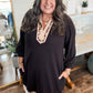 Black Contrast Color Block Leopard Trim Plus Size Ribbed Dress
