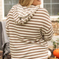 Brown Stripe Quarter Buttons Drop Sleeve Plus Size Hoodie