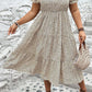Beige Plus Size Leopard Print Frill Trim Short Sleeve Flared Dress