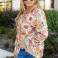 Khaki Plus Size Flower Print Square Neck Peplum Blouse