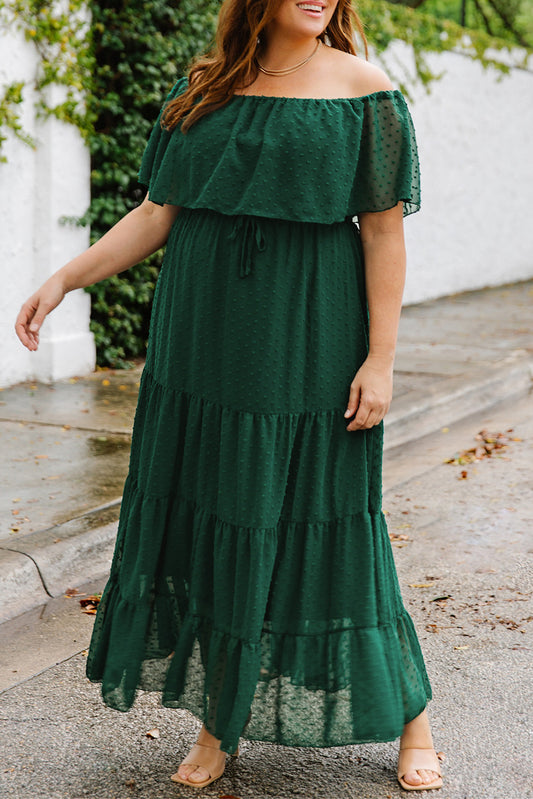 Green Swiss Dot Plus Size Ruffle Tiered Maxi Dress