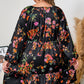 Black Plus Size Floral Print Tie Neck Cinched Waist Long Sleeve Mini Dress