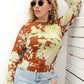 Plus Size Printed Round Neck Long Sleeve Blouse