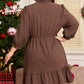 Coffee Plus Size Frilled Trim V Neck Puff Sleeve Textured Mini Dress