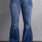 Dark Blue Plus Size Stitching Washed Flare Jeans