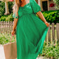 Bright Green Ruched Front Puff Sleeve Plus Size Long Dress