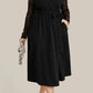 Black Plus Size Sheer Lace Sleeve Belted Ruffle Midi Dress