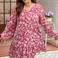 Purple Plus Floral Balloon Sleeve V Neck Relaxed Dress
