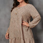 Brown Leopard Spotted Print Tiered Long Sleeve Plus Size Dress